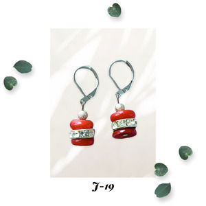 Red Lipstick Lady - Red Coral - Crystal Rondelle - Rhodium Earrings